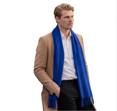 LA FERANI herrhalsduk kashmir snygg höst vinter tunn 185 x 65 elegant för formella tillfällen kashmirhalsduk snygg smidig halsduk ullhalsduk ull enfärgad, blå, 200x70