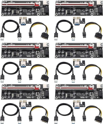 YABOANG Ver009S-plus PCI-E Riser 16x bis 1x für Bitcoin ETH Münze Bergbau, Powered Riser Adapterkarte, 8 Feste Kondensatoren, GPU Crypto Währungskabel mit USB-Stromkabel-6 Pack