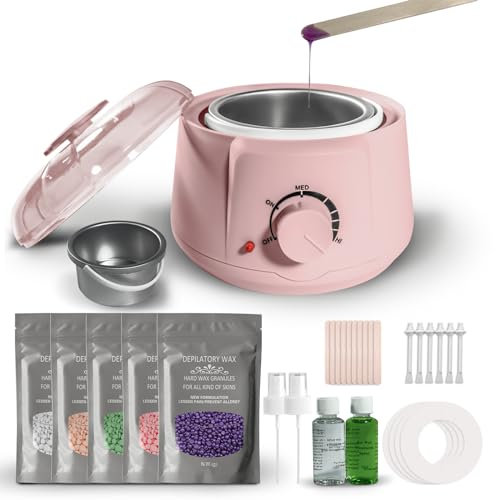 Kit per ceretta, vaso di cera per depilazione, kit scaldacera per ceretta professionale, 5 confezioni di perline di cera e 20 applicatori, macchina per ceretta indolore per ceretta su tutto il corpo
