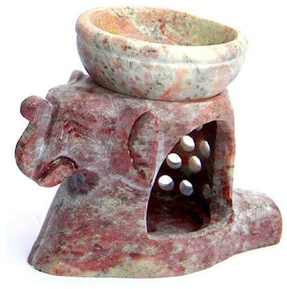 CRIGEMA Duftbrenner aus Speckstein – Brenner mit Kerzenhalter und Diffusor für ätherisches Öl aus Indien – Aromatherapie, Dekoration, Meditation (10 x 8 cm)