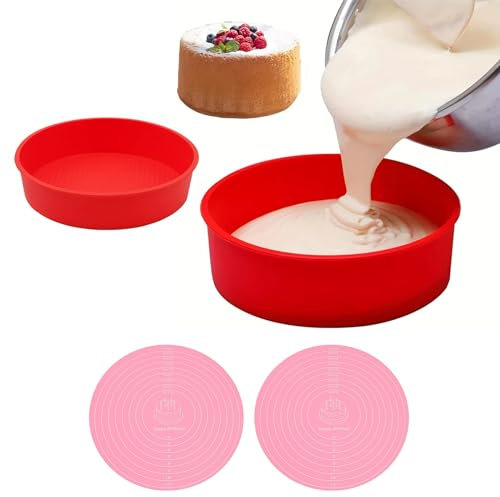 Moule Gateau Silicone Rond, 25cm Antiadhésif Moule a Gateaus Rrond Silicones, 10 Pouces Moule Silicone Patisserie Rond, pour Gateaus Arc-en-ciel, Gateau éponge, Gatea D'anniversaire