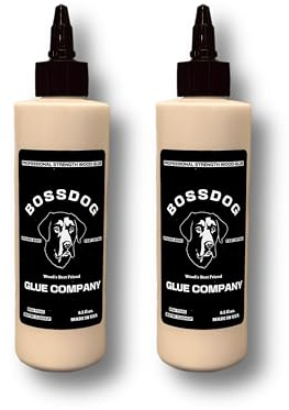 BOSSDOG Wood Glue 8.5 floz. (2-pack) Strong Bond, Fast Drying, Cutting Board Safe, Natural tan Color. Carpentry Projects, Woodworking, Furniture Repair, Cutting Boards. Made by a Maker, for Makers (2)