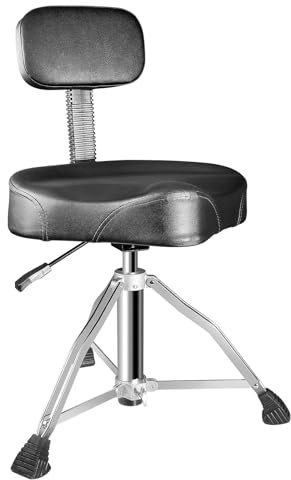 SONICAKE Schlagzeughocker mit Rückenlehne hydraulisch höhenverstellbar von 45-60cm Drumhocker Extra Dicke Polsterung schwarz