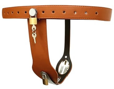 Abschließbar Unsichtbar Keuschheitsgürtel Frauen, Verstellbarer PU Leder Keuschheits Höschen mit Vaginal Anal Plug Strap On Harness Extrem SM Erotik Fetisch Bondage Sex Toy Set,Braun,B