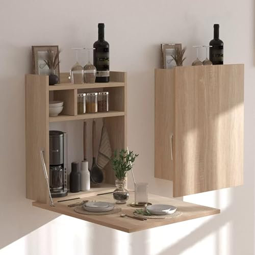 Nordivo Tavolo Pieghevole A Muro,Tavolo Pieghevole Legno,Tavolo Pieghevole A Parete con Contenitore,Tavolo da Muro Pieghevole,Tavolo A Muro,Tavolo A Ribalta,Mensola Pieghevole(Original Wood Color)