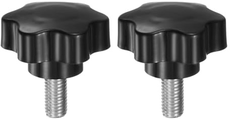 sourcing map 2pcs Star Knobs M10 x 20mm 304 Stainless Steel Threaded Stud 46mm Plastic 6-Star Head Hand Tightening Thumb Screw Clamping Jig Knob Handle, Black