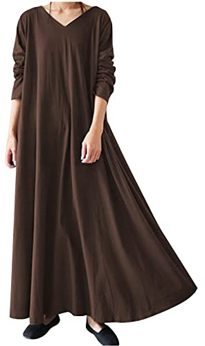 Vestidos de Manga Larga para Mujer Casuales Sueltos Vestidos Maxi Señoras Lisos Cuello en V Vestido Suéter Camisón Otoño Invierno Talla Grande Cómoda Ropa de Casa Ropa de Descanso Vestidos Largos, 02