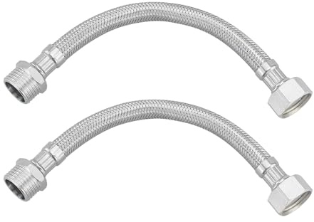 2 Stück Flexschlauch 1/2 Zoll, Verbindungsschlauch mit Edelstahlumflechtung, Anschlussschlauch Armaturenschlauch, 2 Abstandshalter, für Wasserhahn Eckventil Spülkasten (20cm)