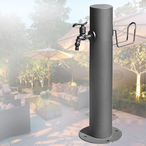 Wassersäule Garten mit Wasserhahn,Wassersäule Edelstahl für Den Außenbereich,Garten Standbrunnen,Anti Frost Spritzpistole Schlauchhalter
