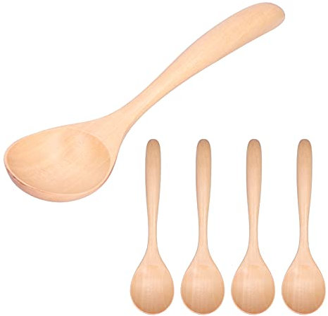 Glomora 5 tablespoons, long handed home wooden cooking spoons, used to eat mixed stirring, high temperature, easy to clean, for home kitchen restaurants