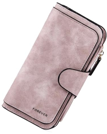 Amexo PU Leder Geldbörsen für Damen und Herren - Große Portemonnaie mit 10 Kartenfächer und Reißverschluss, RFID Schutz (Rosa)