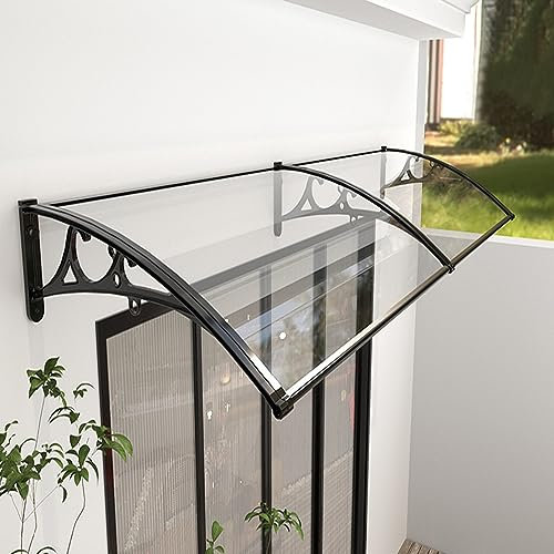 Weatherproof 60x500cm Transparent Polycarbonate Front Door Canopy Awning Shelter with Aluminum Brackets Outdoor Patio Porch Cover for Home Rain Shelter
