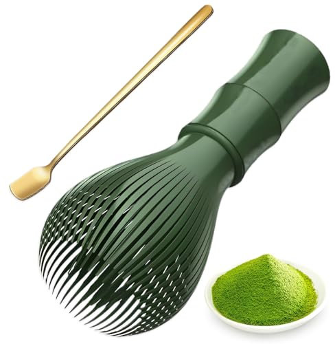 Batidor Chasen Tradicional, Resina Accesorio de Ceremonia de Te Matcha Japonés, 100 Varillas Té verde, con Cuchara de Mango Largo