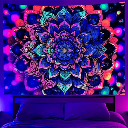 Hixingo Schwarzlicht Wandteppich UV-Reaktive Wandtuch Leuchtend Mandala Psychedelic Wandteppich Aesthetic Tapestry Wandbehang Zuhause Wandkunst für Wohnzimmer Schlafzimmer (180x230cm,Blumenrebe)