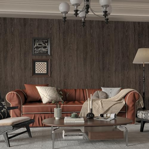 TOTIO Papier peint grain de bois à décoller et à coller - Texture noyer marron foncé - 80 x 800 cm