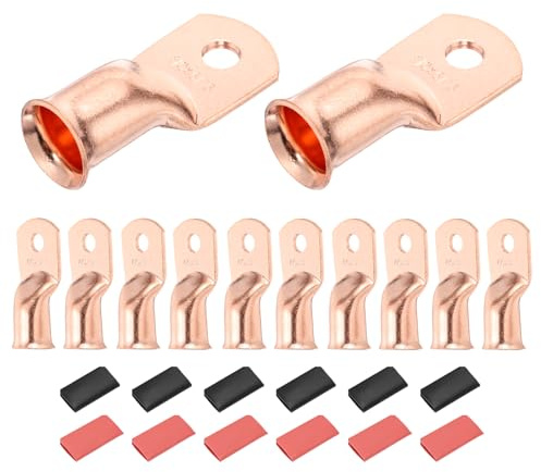 DMiotech 12 Pcs 4/0 AWG - 5/16 Copper Cable Lugs, Battery Cable Ends, Heavy Duty Copper Wire Lugs with 12pcs Heat Shrink Tubing for Electrical Projects, Copper