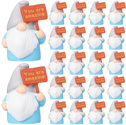 Seenelling 24 Pcs Mini Resin Gnome Figurine Miniature Tiny Fairy Gnomes Figurine Inspirational Appreciation Gnome Statue with Motivational Word for Office Desk Table Employee Supplies(You Are Amazing)
