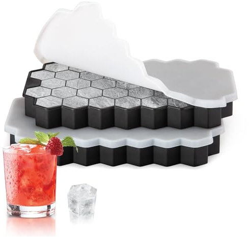 Eiswürfelform Silikon,Eiswürfelformen & Eiswürfelschalen,Eiswürfelbehälter mit Deckel,Eiswürfeln Kugel,Eiskugelform,Silikonform Eiswürfel Form,Ice Cube Tray with Lid (Schwarz) (37 Eckige * 2)
