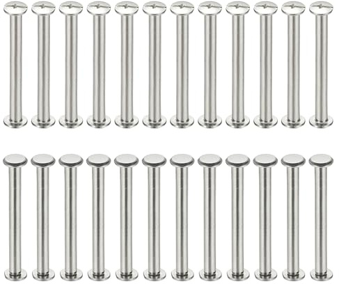 PATIKIL 24 Sets Chicago Schrauben 3x30mm(DxH) Chicago Schrauben Phillips Bindeschrauben Bolzen Leder Nieten 304 Edelstahl Befestigungselemente Für Leder Gürtel Scrapbook Fotoalben Silber