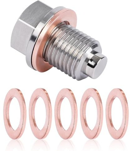M14 x 1.5 Tapón Drenaje Aceite Magnético con 5 Arandela, Tuerca Drenaje Sumidero Acero Inoxidable, Cobre Tornillo Vaciado Motor, Tornillo Cárter Aceite para AutomÓViles Mayoría, Barcos, Motocicletas