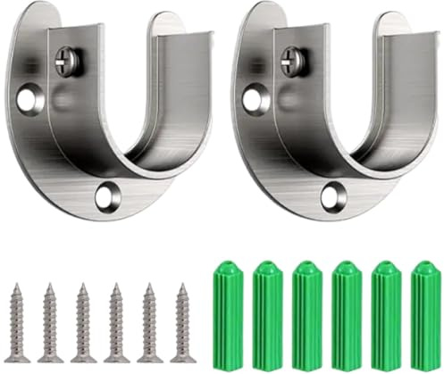 GZSYWZ 2 Pack Wardrobe Rail Bracket - Flange Rod Holder, Closet Rod Bracket End Supports Sockets Stainless Steel U-shaped Closet Pole Sockets for Wardrobe Shower Curtain, 32mm