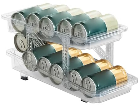 Fridge Can Organiser - Automatic Rolling Can Dispenser | Fridge Tin Organiser, Expandable Adjustable Automatic Rolling Shelf for Juice Beer Yoghurt Coffee Tea Pantry Cabinet RV Bar