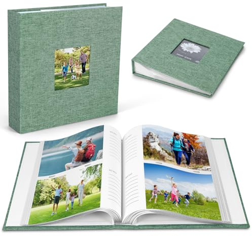 Leinen Fotoalbum mit Hauptbild, 50 Seiten Einsteckalbum für 200 4x6-Zoll-Fotos oder 100 5x7-Zoll-Fotos, Beschreibbares Heft Familienalbum Kinderalbum Quadratisches Album 22x22 CM