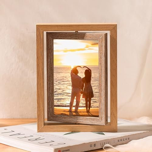 AMDXD Fotorahmen Holz, Tischplatte Doppelseitige Rotierend Portraitrahmen Horizontal & Vertikal, Rechteck Posterrahmen MDF Holzrahmen, Fotogröße 15x20 cm