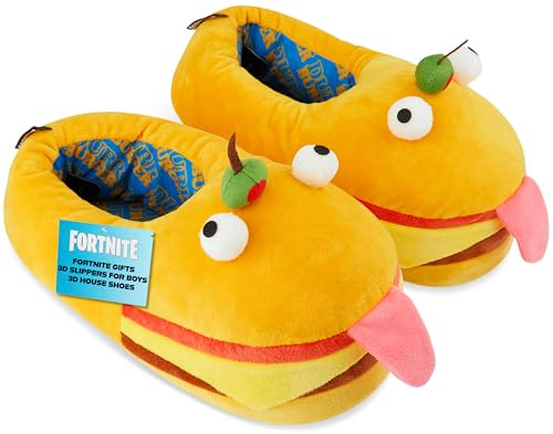Fortnite 3D Slippers for Boys & Teens UK Size 13-8, Plush House Slippers, Non-Slip Warm Indoor Shoes, Gaming Gifts for Boys (2/2.5 UK, Yellow)