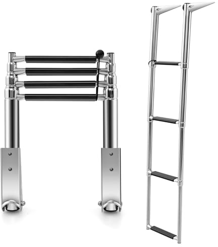 RELAX4LIFE Escalera Barco Telescópica de 4 Escalones, Escalera Piscina Plegable de Acero Inoxidable con Pasamanos y Escalones Antideslizantes para Yates, Muelles, Pontones, Carga 227kg (Modelo 2)