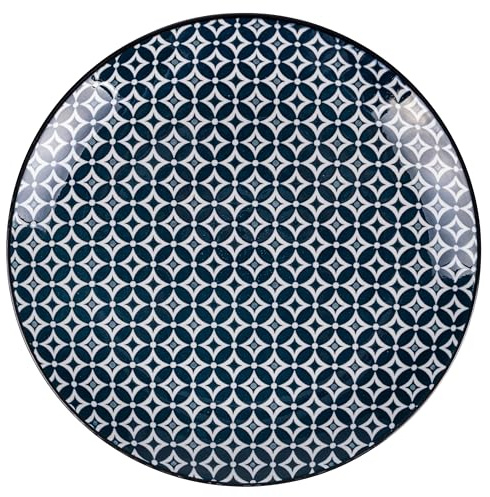 Lot de 6 assiettes plates en grès, décor géométrique, Confusion
