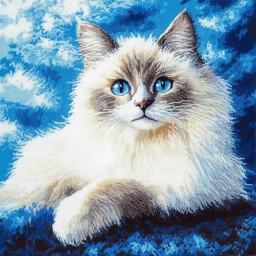 AxiangziK Tier Katze Knüpfkissen Zum Selber Knüpfen,Eine süße Siamkatze,Knüpfen Set Handgemachte Geschenke Knüpfteppich Für Kinder Und Erwachsene Knüpfset,17x17in