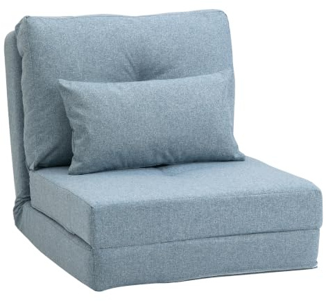 HOMCOM 2 in 1 Schlafsessel Klappbar Bettfunktion 60x80x56 cm Himmelblau | Schlafsofa, Verstellbarer Rückenlehne, Kissen, Gästebett, in Leinenoptik, Klappsessel, Sessel, Wohnzimmer, Schlafzimmer