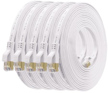 HUGIN CAT 8 Ethernet Cable 5m 5 Pack, Flat 40Gbps 2000MHz High-Speed LAN Cable, Gold Plated RJ45 Shielded Network Cable for Gaming, Router, Modem, PC (5Meter, 5 Pack, White)