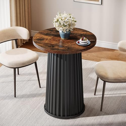 Tribesigns Runder Esstisch, 60 cm moderner Kleiner runder Küchen-Esstisch mit Metallfuß für kleine Räume, Wohnzimmer, Esszimmer, Küche, Wohnung, einfache Montage, rustikales Braun und Schwarz