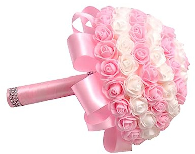 Ciieeo Bouquet da Sposa Artificiale Pe Rosa Candy Color Mazzo Realistico per Matrimonio Decorazione Elegante per Damigelle e Team Bride per Cerimonie e Ambienti Interni