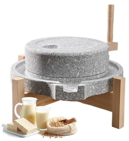 Manual Stone Grain Mill, Natural Granite for Grinding Dry and Wet Foods, Perfect for Homemade Paste and Flour