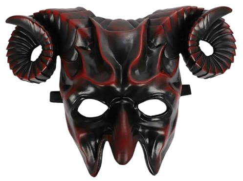 MOUNTTU Maschera da diavolo spaventosa 3D mezza faccia corno maschera di capra mostro demone costume di Halloween per Pasqua Halloween festa cosplay da demone mezza