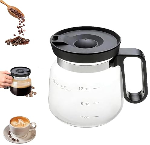 16 Oz Glass Coffee Mug – Coffee Pot Style，Heat-Resistant And Large Capacity Coffee Pot Mug，Spill-Proof Straw Lid，Teapot for Hot Tea、Chocolate, Hot And Cold Drinks (1)