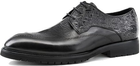 WinDhana Men’s Derby Shoes Croc-Embossed Brogue – Full Grain Calfskin Leather – Pigskin Lining – Rubber Sole – Run Large (Order One Size Down) 262-701 Black US 7