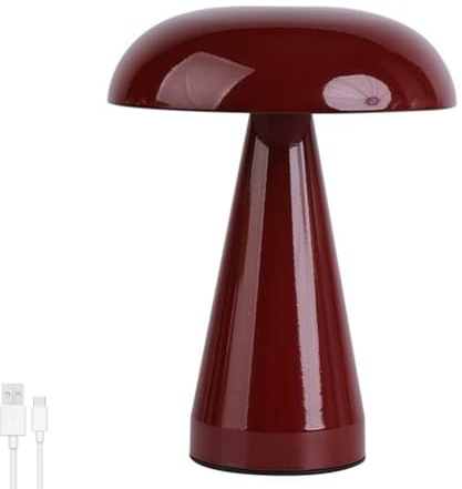 LOGT Mushroom Table Lamp Wireless Rechargeable Mushroom Light USB Rechargeable Battery Mushroom Lamp Dimmable with Touch Control Table Light Indoor and Outdoor Flowerpot Lantern for Bedroom,Red