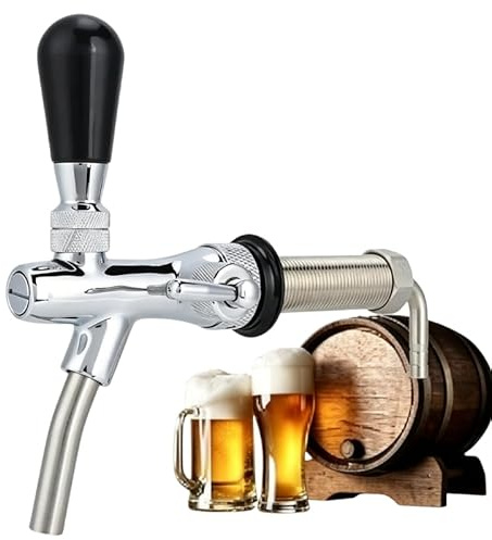 Vibrivio Chrome Plated Beer Tap, Adjustable Draft Faucet with Flow Control, 98.5mm Long Shank Stainless Steel Keg Faucet, G5/8 Thread Draft Tap, Anti-Drip Seal, for Kegerator Home Bar Brewery