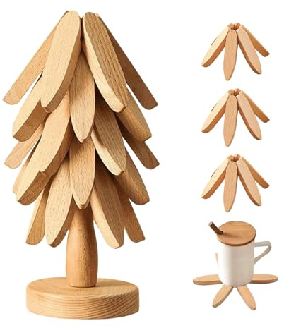 Dessous-De-Plat Arbre en Bois | sous-Verres Pliables Naturels | Set De sous-Verres Arbre Et Dessous-De-Plat Bois | pour Cuisine Casseroles Chaudes Poêles Bols Assiettes Maison
