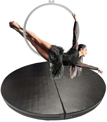 Pole-Dance-matta, rund Aerial Hoop fallskyddsmatta för hemmagymmet – 150 cm tjock, 5 cm säkerhetsskyddsmatta för Pole Dance, yoga och fitness – slitstark svart träning