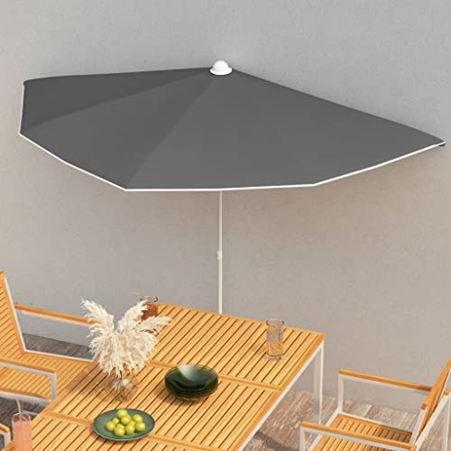 Ziaphsol Demi-parasol avec mât, 180 x 90 cm, anthracite, résistant aux UV, pour balcon et terrasse, parasol de terrasse semi-circulaire, montage facile