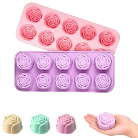 Cryptisg 2 pièces Moule à Fleurs en Silicone, Moules en Silicone Réutilisables en Forme, Moules en Silicones pour Chocolat Motif Rose 3D, pour Fondant et Gâteaux, pour Bricolage, Savon, Bonbons