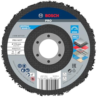 Bosch PRO N377 Reinigungsscheibe, 115 mm, 22.23 mm | für Stahlbleche, Stahl, Körnung , Professional Zubehör Kleiner Winkelschleifer