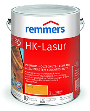 Remmers HK-Lasur 3in1 kiefer, 5 Liter, Holzlasur aussen, 3n1: Imprägnierung, Grundierung & Lasur, Holzschutz vor Feuchtigkeit & UV-Strahlung