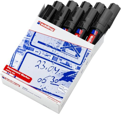 edding 390 Permanentmarker - schwarz - 10 Stifte - dicke Keilspitze 4-12 mm - wasserfest, schnell-trocknend - Multimarker, Universalstift - für Karton, Kunststoff, Holz, Metall, Glas, Stein, Leinwand
