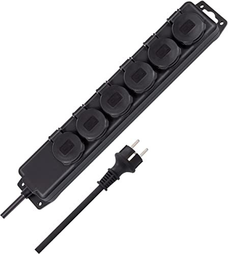 Brennenstuhl Steckdosenverteiler IP44 6-Fach (Steckdosenleiste für den Baustelleneinsatz und den ständigen Einsatz im Freien, 2m Kabel) schwarz